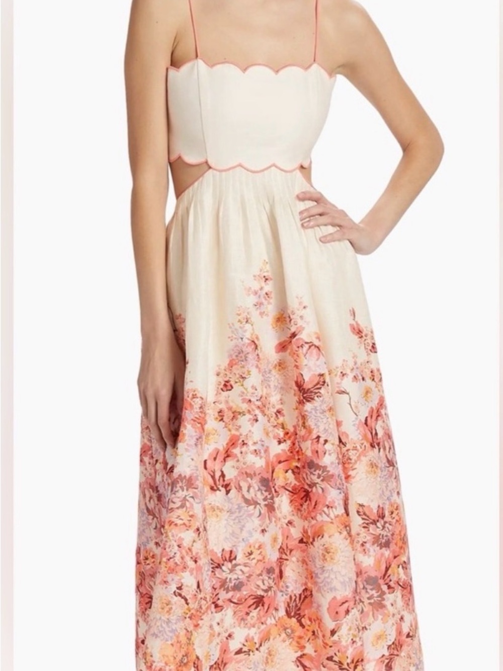 Zimmermann Cream Maxi Dress with Pink Floral Hem